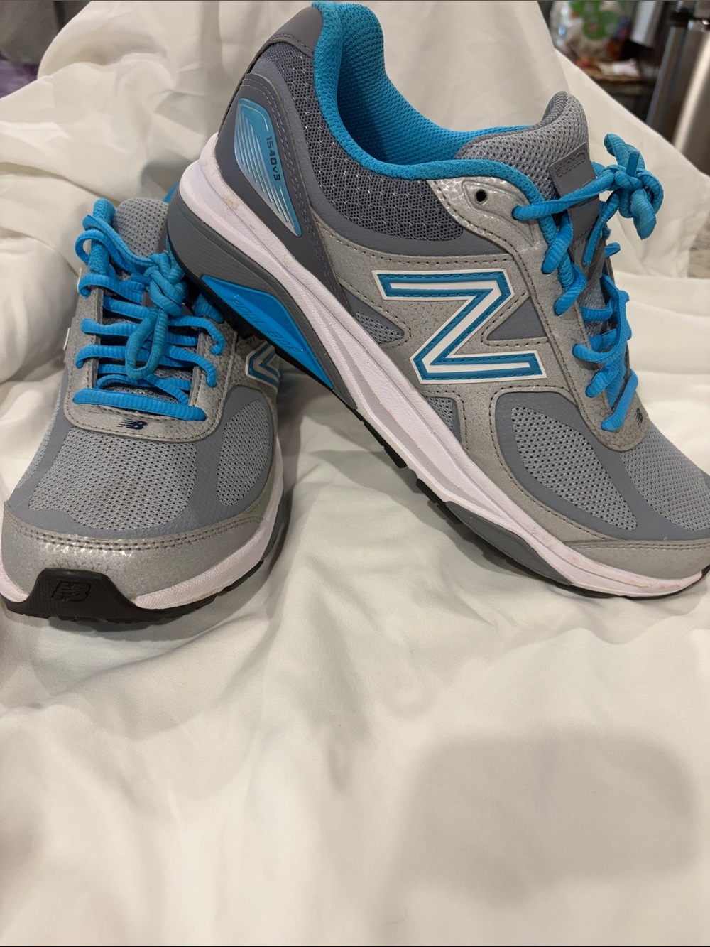 New Balance Women's Gray and Bright Blue Running Sneakers